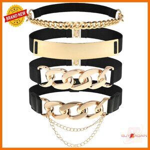 4-Pack Gold Metal Buckle Stretch Waist Belts for Dresses & Outfits